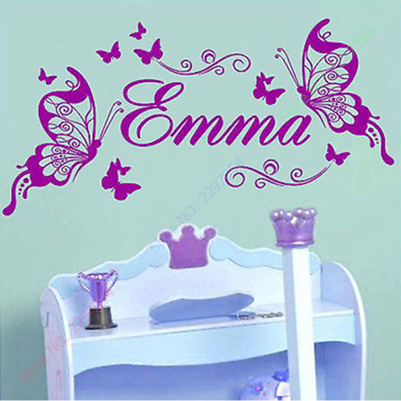 Baby Nursery Decor Girl - ใหม่ผีเสื้อส่วนบุคคลชื่อไวนิลผีเสื้อสติ๊กเกอร์ตกแต่งผนังเนอสเซอรี่ไวนิลตกแต่งห้องพักหญิงสติ๊กเกอร์ติดผนังสำหรับเด็กเด็กห้อง