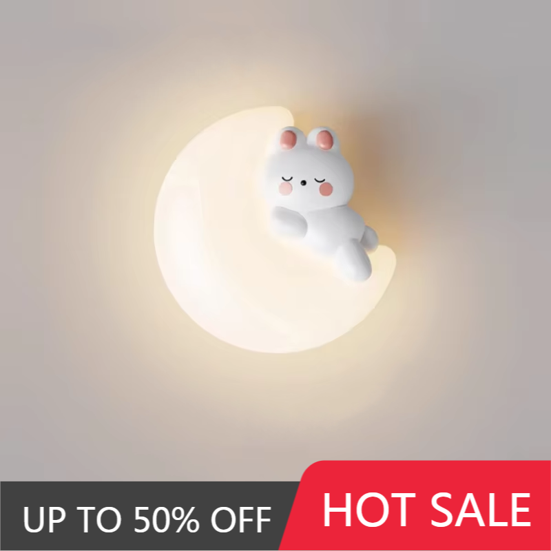 Baby Nursery Wall Lights - โคมไฟติดผนังข้างเตียงสำหรับห้องเด็กน่ารัก ลายหมี กระต่าย เมฆ สไตล์ครีมสร้างสรรค์ สำหรับห้องเด็กอ่อน