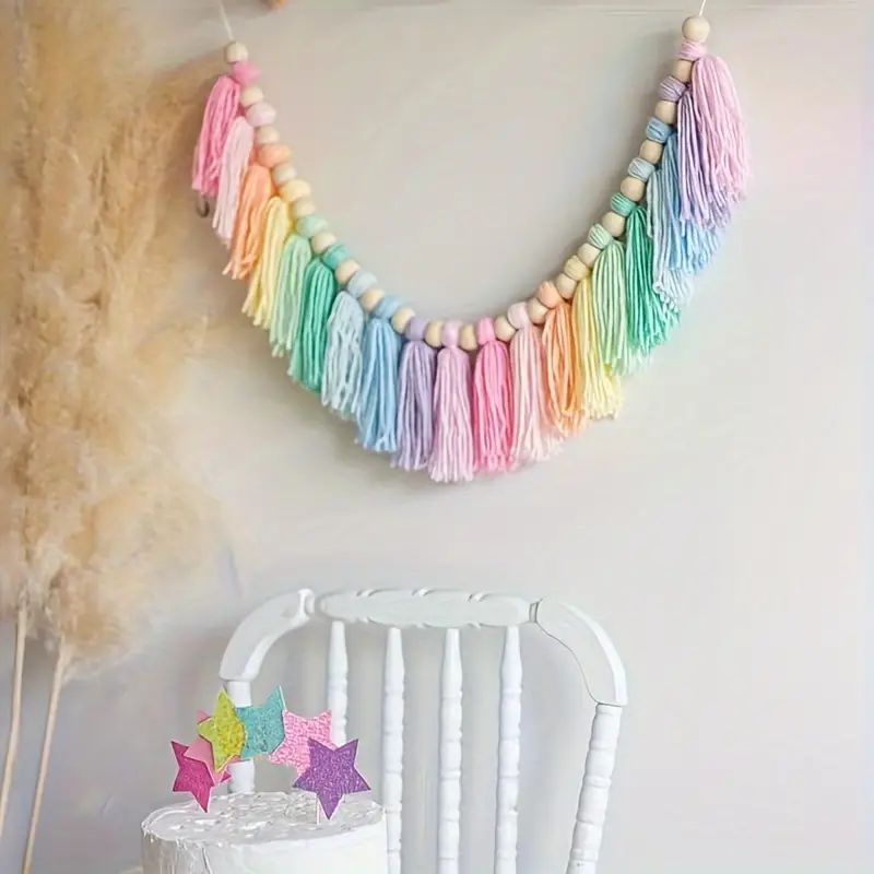 Baby Nursery Decor Girl - 1 PC Boho สีสันสายรุ้งพู่ Garland Handmade