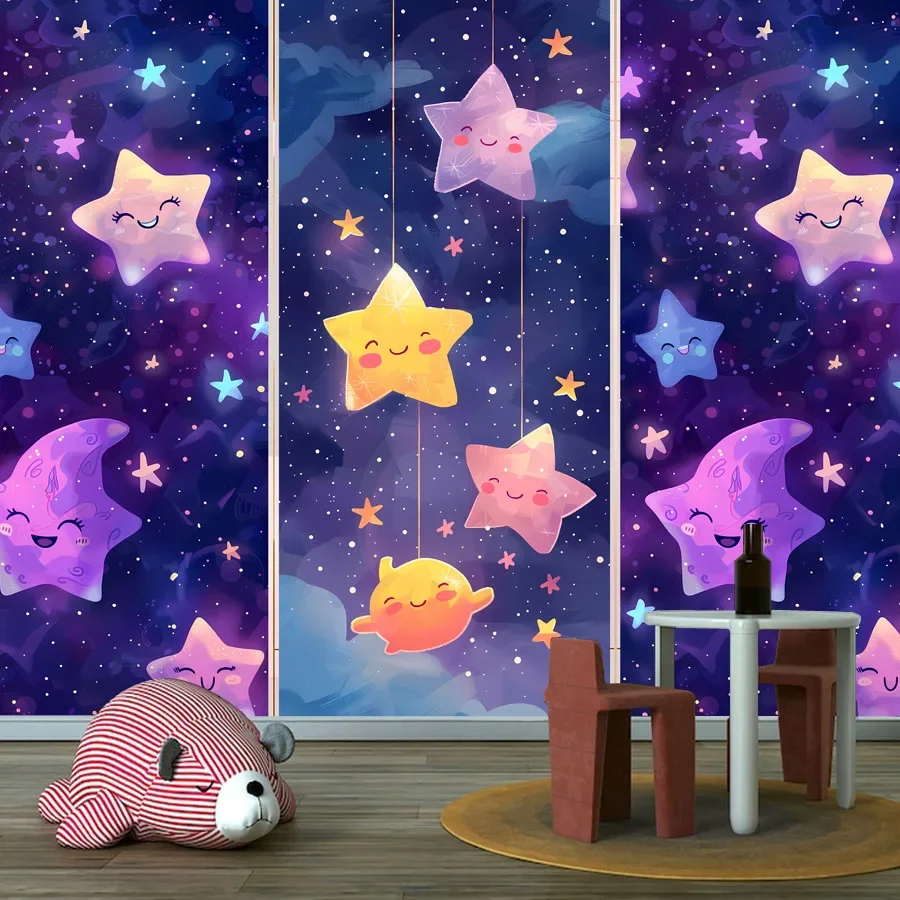 Baby Nursery Peel And Stick Wallpaper - วอลเปเปอร์ติดผนังลายดาวและพระจันทร์ สำหรับตกแต่งบ้าน ห้องนั่งเล่น ห้องนอน ห้องเด็ก ติดง่าย