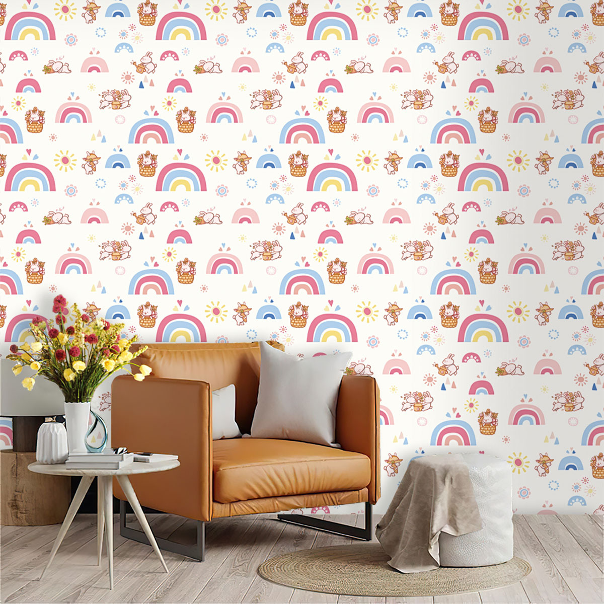 Baby Nursery Peel And Stick Wallpaper - วอลเปเปอร์ลายโบโฮเรนโบว์สำหรับเด็กผู้หญิง ห้องนอนเด็ก ห้องเด็กอ่อน แบบลอกติดเอง ลอกออกได้ น่ารัก