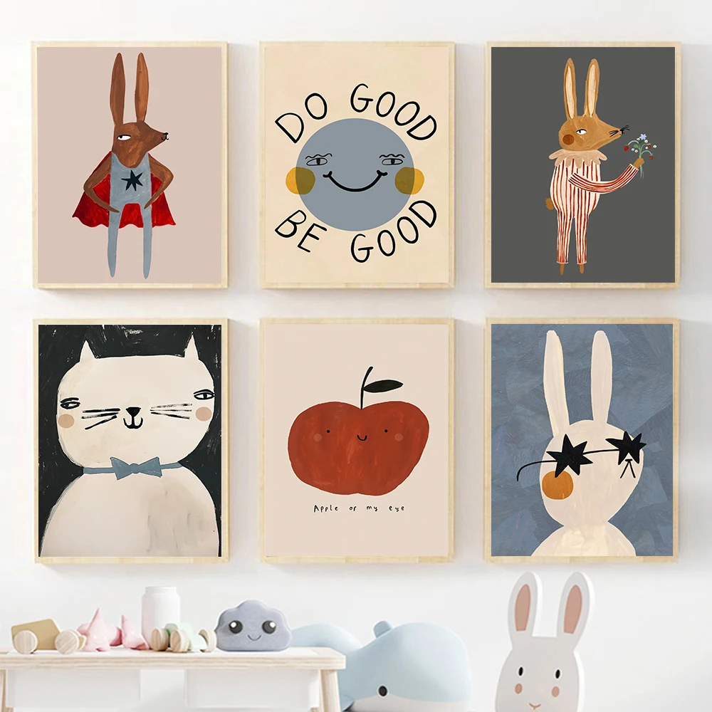 Baby Nursery Frames - (ไม่มีกรอบ) ภาพวาดผ้าใบติดผนังลายการ์ตูนสัตว์ตลก กระต่าย หมี โปสเตอร์และภาพพิมพ์คำคมสไตล์นอร์ดิก รูปภาพสำหรับห้องเด็กอ่อน