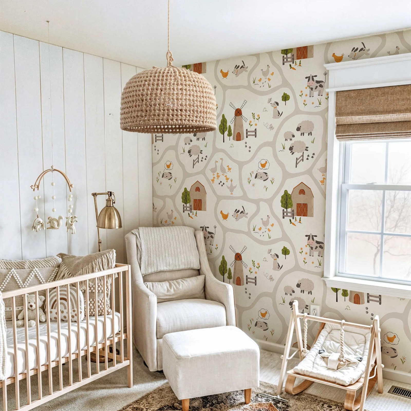 สัตว์ฟาร์นน่ารักเด็กวอลล์เปเปอ - Baby Nursery Peel And Stick Wallpaper บทวิจารณ์และราคา
