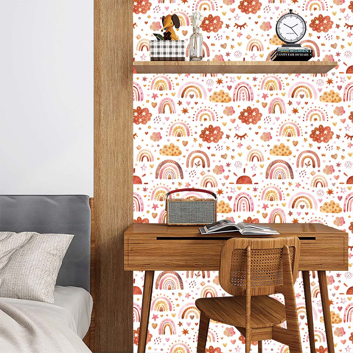 วอลเปเปอร์ลายสายรุ้งแบบลอกและต - Baby Nursery Peel And Stick Wallpaper บทวิจารณ์และราคา