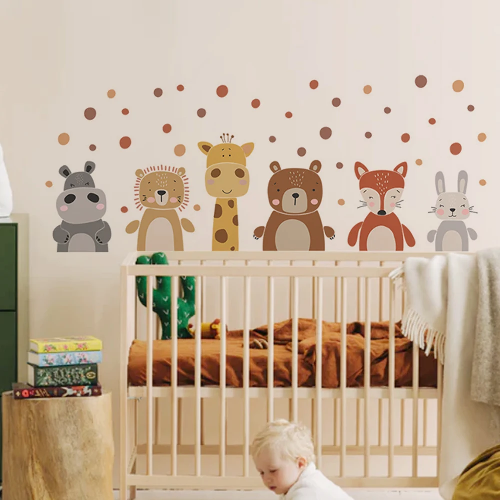 Boho น่ารักยีราฟหมีสัตว์ Dots  - Baby Nursery Peel And Stick Wallpaper บทวิจารณ์และราคา