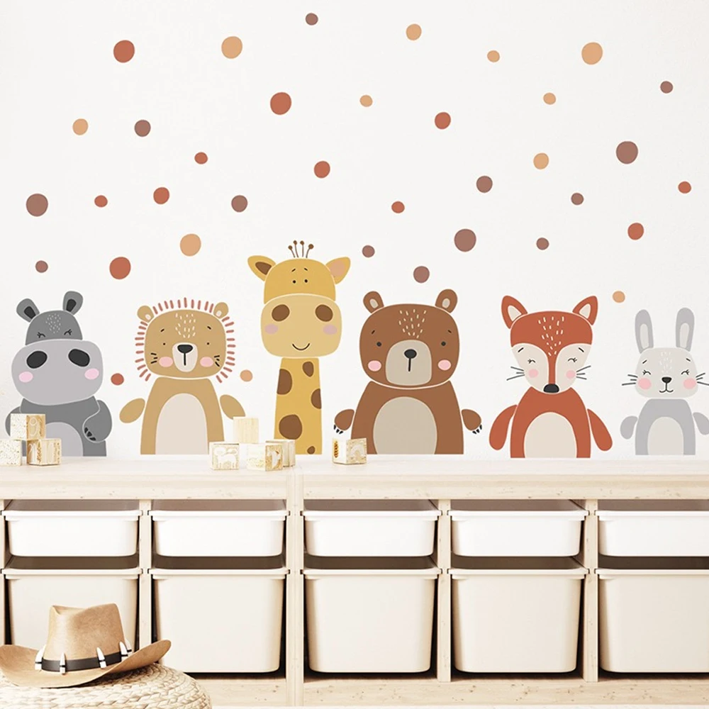 Boho น่ารักยีราฟหมีสัตว์ Dots  - Baby Nursery Peel And Stick Wallpaper บทวิจารณ์และราคา
