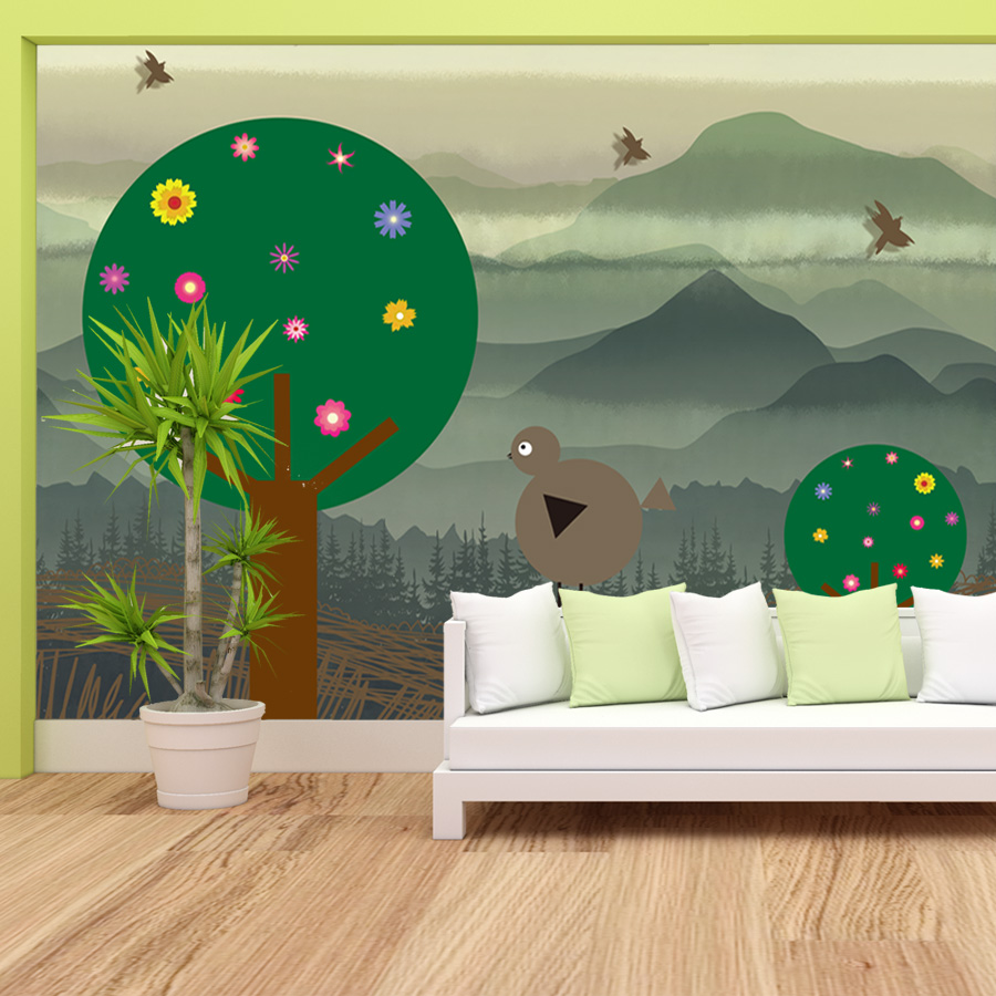 วอลเปเปอร์ลายการ์ตูนป่าไม้แบบล - Baby Nursery Peel And Stick Wallpaper บทวิจารณ์และราคา